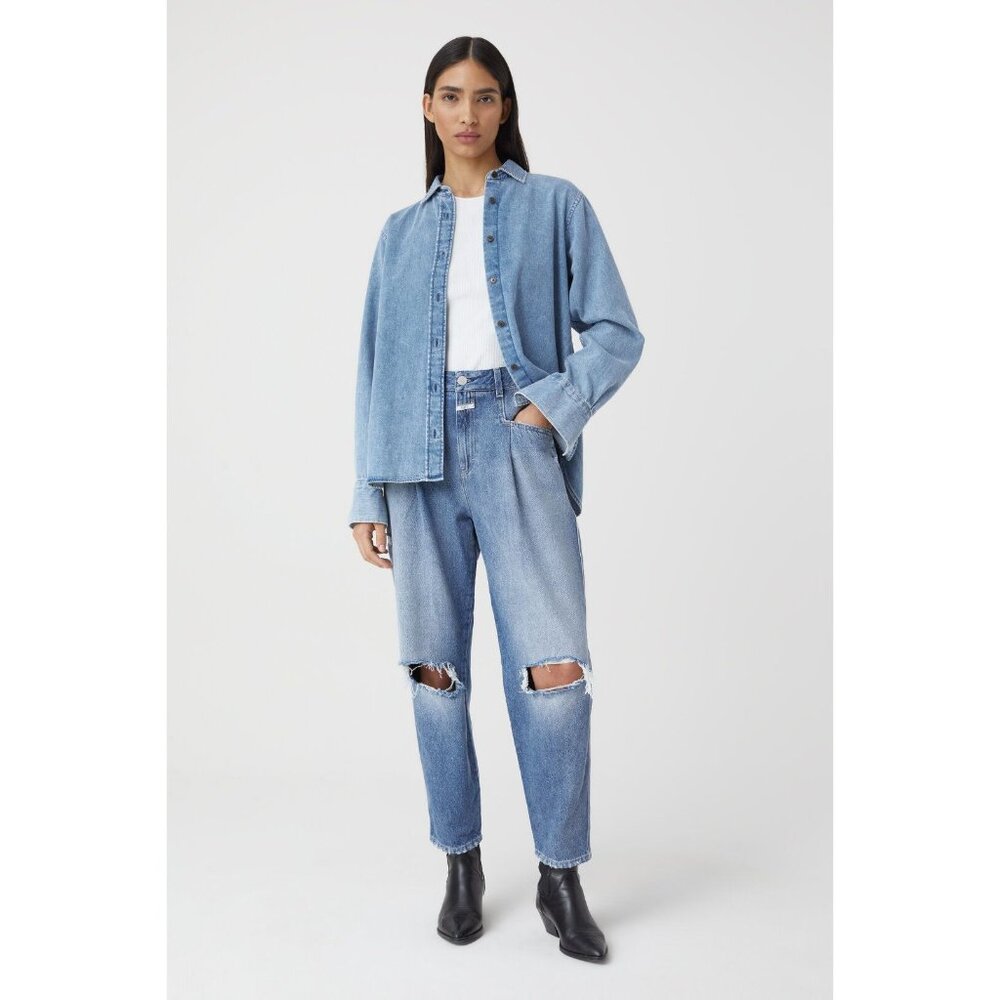 🆕 CLOSED Pearl High Rise Distressed Tapered Denim Jeans Blue 31 - Picture 5 of 16